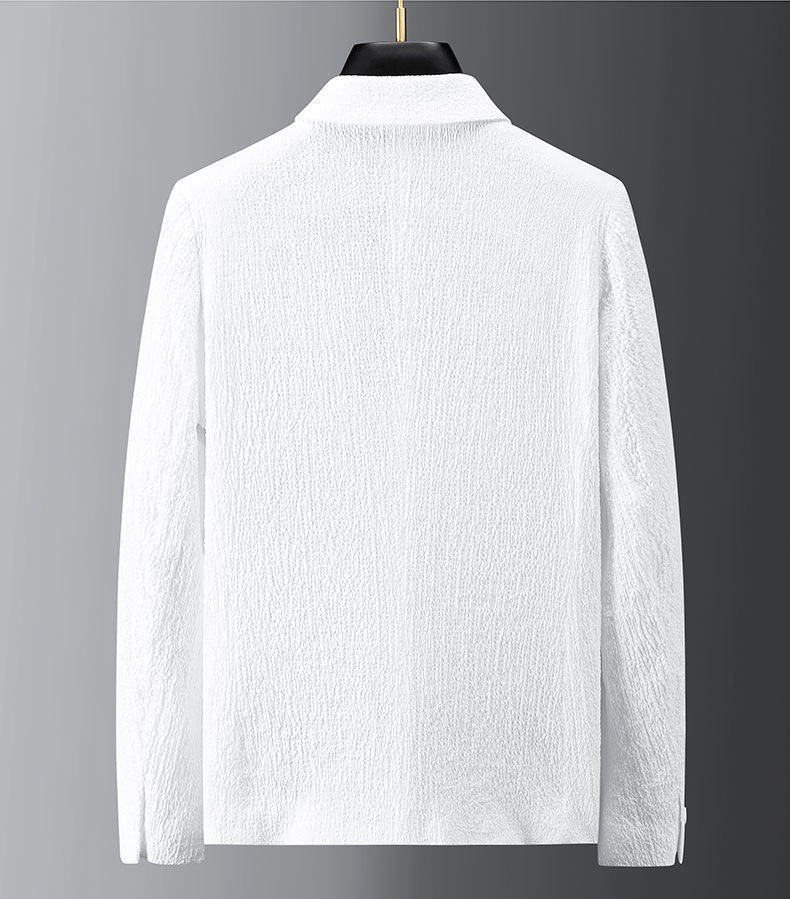 Men Suit Drawstring Pants Blazers Men's Sets Tracksuit Spring Autumn Pleated Suits Thin Casual Outfits Black White Single Button