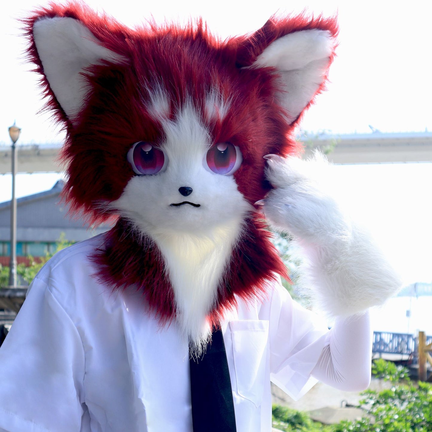 Animal Furry Fursuit Head Mask Plush Cat Fox Mask Costume Props for Halloween Cosplay Party