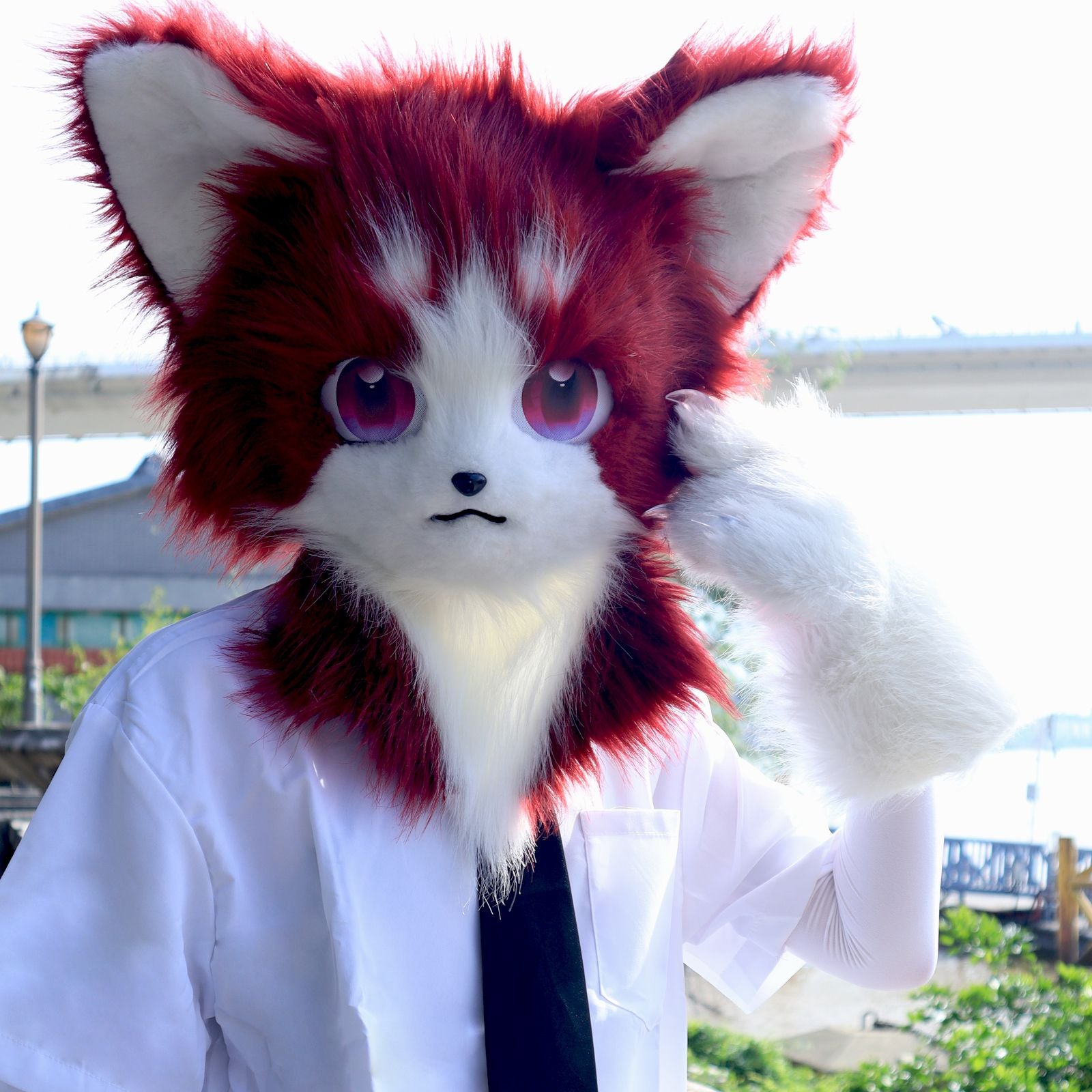 Animal Furry Fursuit Head Mask Plush Cat Fox Mask Costume Props for Halloween Cosplay Party