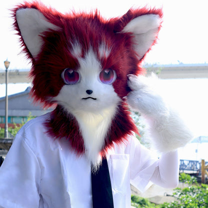Animal Furry Fursuit Head Mask Plush Cat Fox Mask Costume Props for Halloween Cosplay Party