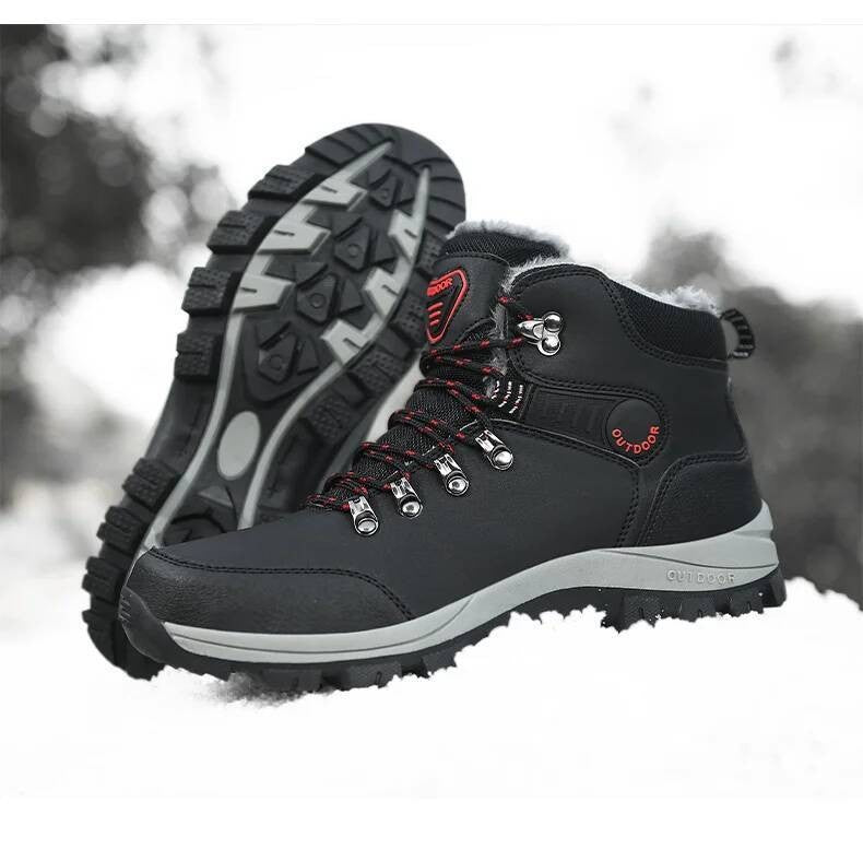 Botas de inverno masculinas com pele quente, antiderrapantes, sapatos casuais de trabalho masculinos, tênis de couro impermeáveis, botas de cano alto, tamanhos grandes