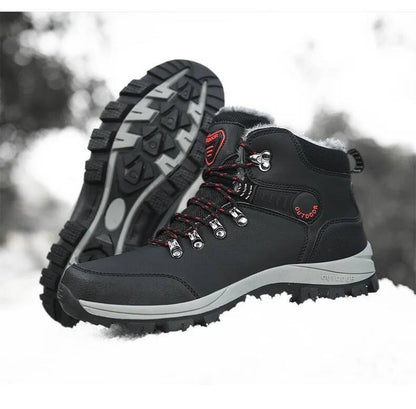 Botas de inverno masculinas com pele quente, antiderrapantes, sapatos casuais de trabalho masculinos, tênis de couro impermeáveis, botas de cano alto, tamanhos grandes
