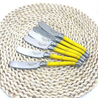 Faca de Manteiga Laguiole com Cabo Azul de Plástico, Queijo, Bolo, Espátula de Aço Inoxidável, Queijo, Geleia, Espalhador, Fatiador, Talheres Amarelos