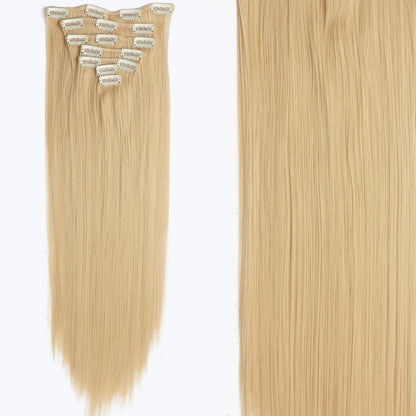 Cabelo Liso Comprido 16 Clipes 7 Pçs/Conjunto de Apliques de Cabelo Sintético Natural Loiro Preto Resistente ao Calor 2026