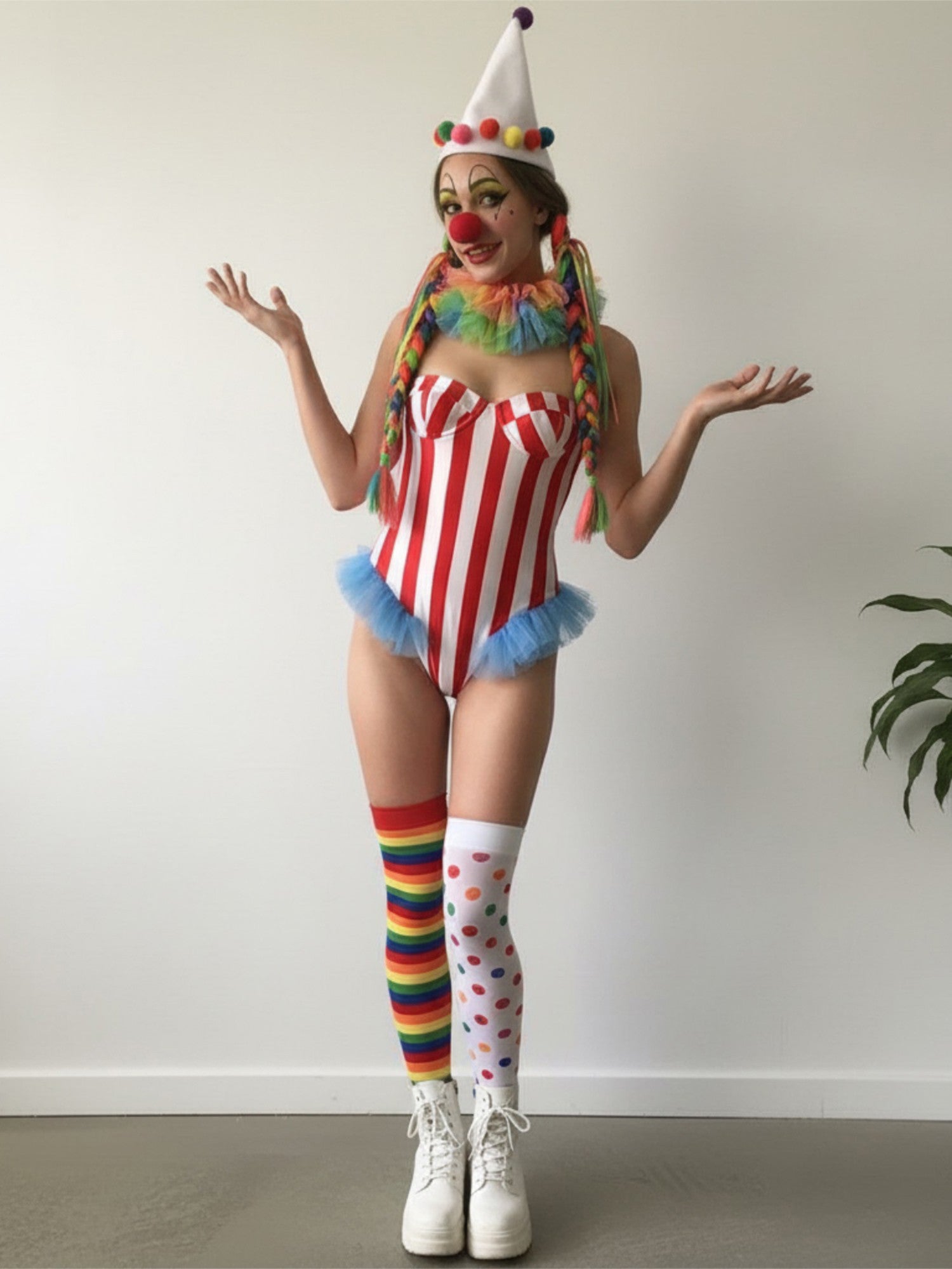 Women's Carnival Bodysuit Sleeveless Stripes Print Leotard Tops Playsuits Halloween Cosplay Costume