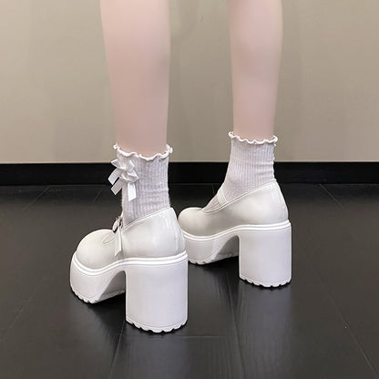 Sapatos Mary Jane Pretos de Salto Agulha Feminino 2023 Gótico Plataforma Grossa Bombas Sapatos Femininos Plus Size com Fivela no Tornozelo para Festa Lolita 42