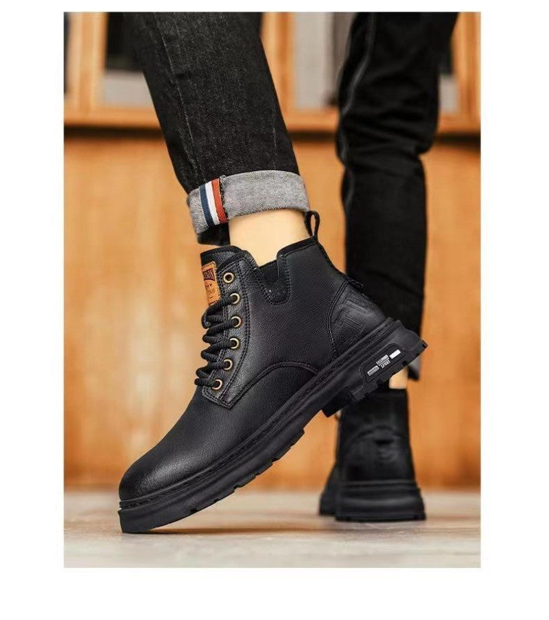 Men's Boots Fashion Motorcycle Boots High-top Casual Leather Boots for Men Plush Warm Winter Boot Non Slip Platform Boot Botas