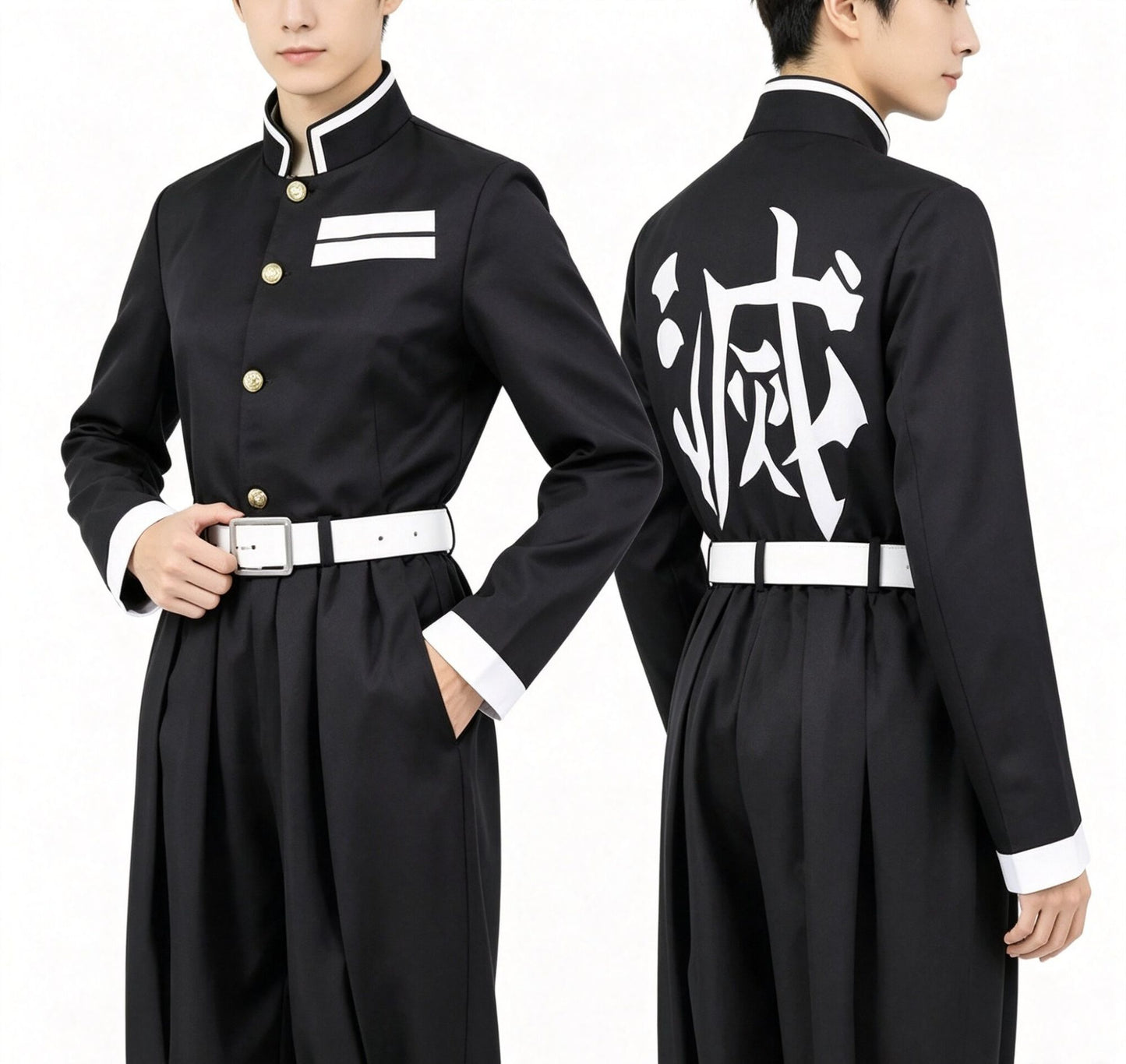 Anime no Yaiba Cosplay Japanese Anime Black Team Uniform Cosplay Costume Set Stand Collar Shirt White Belt for Theme Party