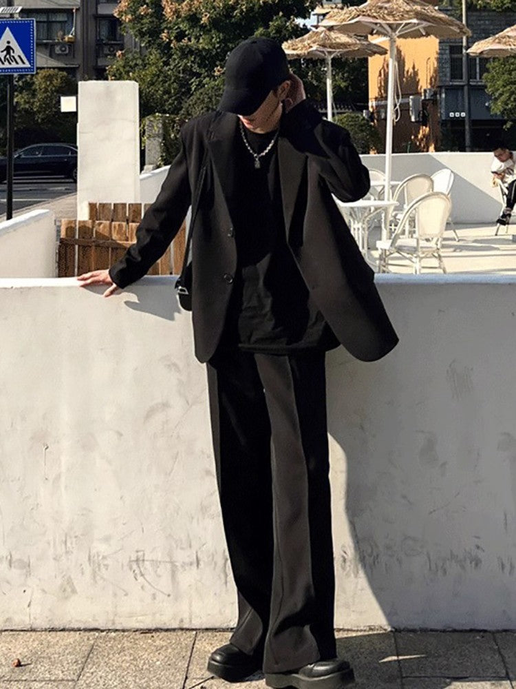 Menswear Classic Blazer Mens Casual Lightweight Jacket Autumn Korean Style Black Coat Fashion High Street Single-breasted Blazer