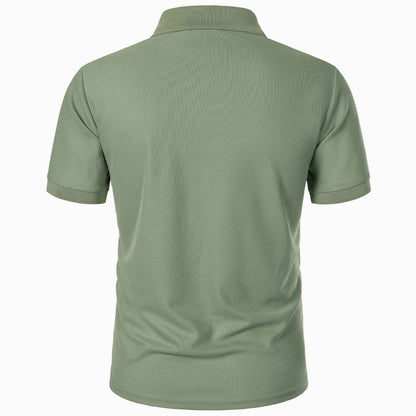 Men's solid color short-sleeved button-down lapel T-shirt casual top