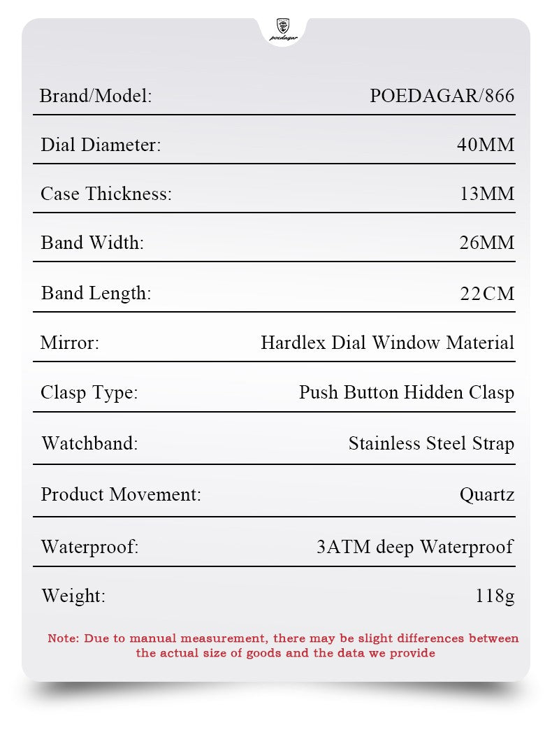 POEDAGAR Fashion Men Watch Luminous Waterproof Chronograph Date Man Wristwatch Square Stainless Steel Quartz Men's Watches Reloj