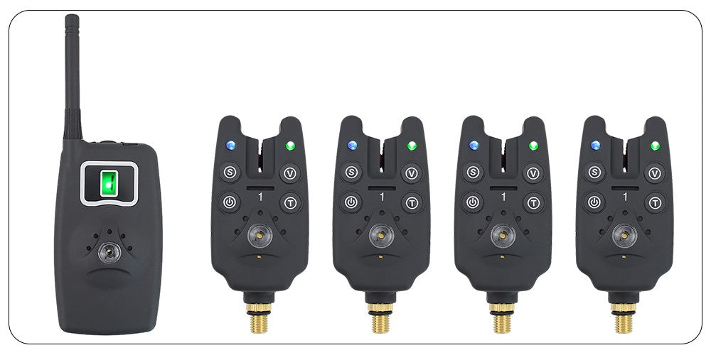 Alarme de picada de pesca sem fio conjunto 1+4 com 4 indicadores de picada luminosos em estojo EVA para pesca de carpas B1203S