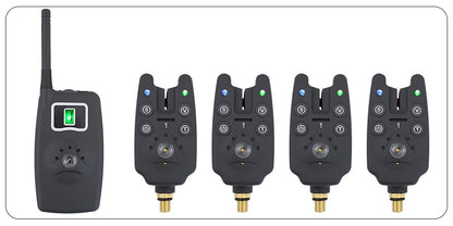 Alarme de picada de pesca sem fio conjunto 1+4 com 4 indicadores de picada luminosos em estojo EVA para pesca de carpas B1203S