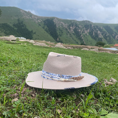 Western Style 100% Wool Fedora Hat | Braided Ribbon & Feather Trim Felted Jazz Cap for Autumn/Winter?