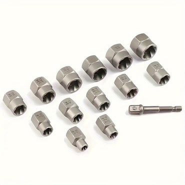 14pcs Damaged Lmpact Socket Set, Nut And Bolt Extractor & Remover-Chrome Molybdenum Steel Extractors With Storage Box