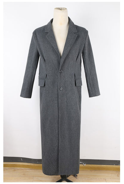 Mauroicardi Autumn Winter Extra Long Warm Black Loose Casual Wool Blends Coat Men Luxury Floor Length Overcoat Korean Fashion