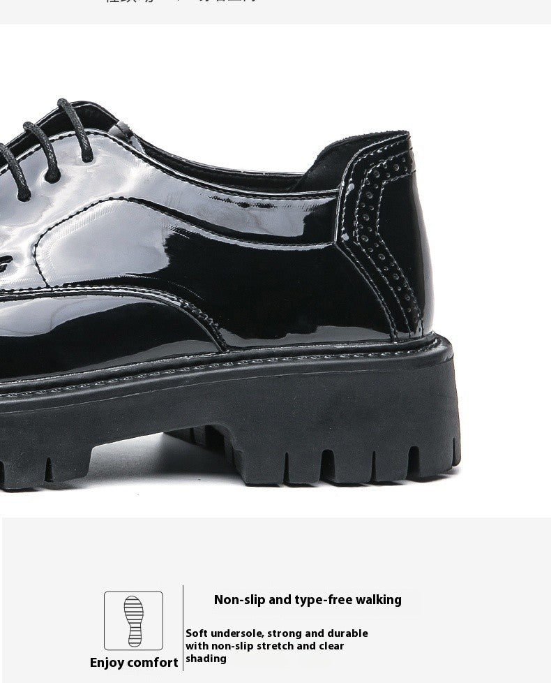 Leather shoes men's thick soles increase British style Brock business dress black senior sense wedding groom shoes 46 yards