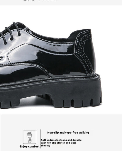 Leather shoes men's thick soles increase British style Brock business dress black senior sense wedding groom shoes 46 yards