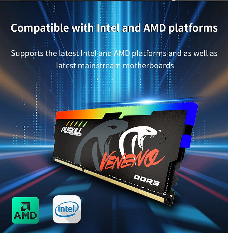 PUSKILL Memória RAM RGB DDR3 8GBx2 1600MHz 12800S Udimm Dual Channel DIMM Memória RAM para Desktop