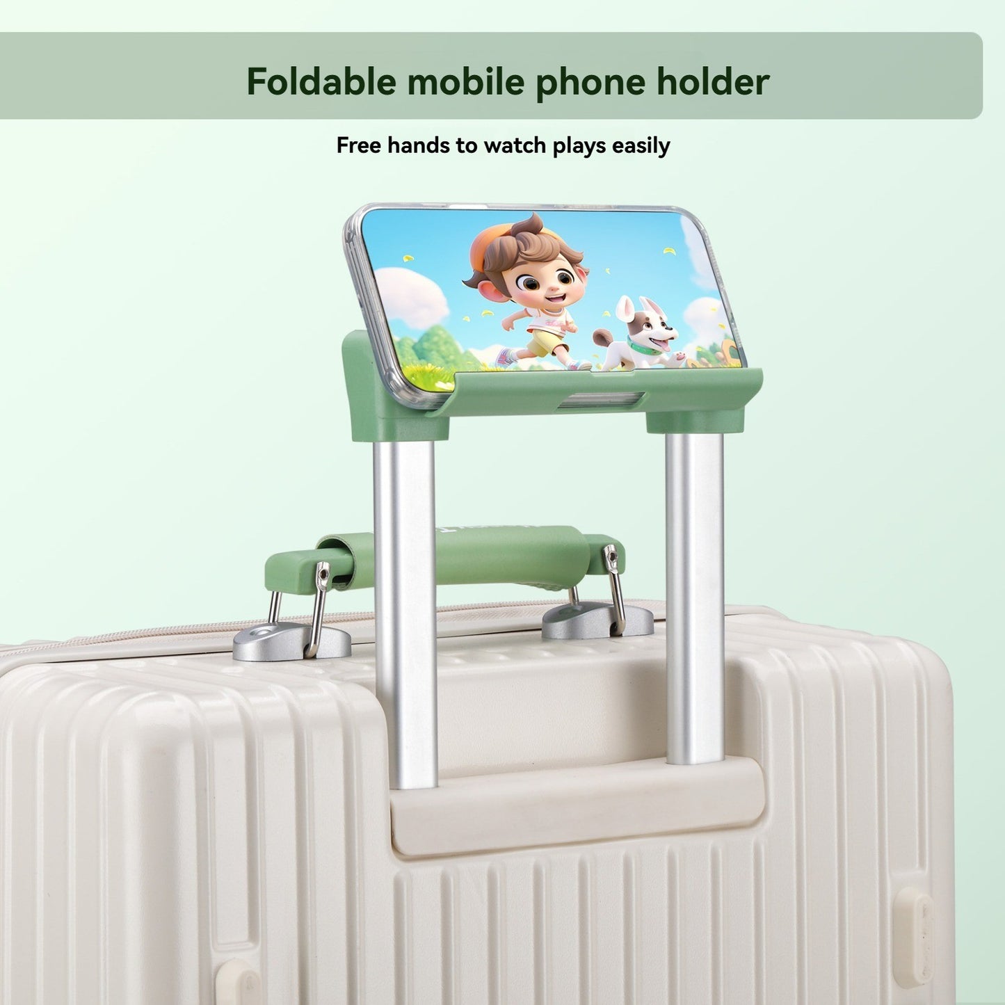 1-Piece Set of Front-Opening Suitcase with Jelly Wheels, Trolley Case with 5cm Expansion Layer, Leather Handle, Luggage with Phone Holder, Foldable Cup Holder, Side Hook Function, Customs Lock, Suitable for Outdoor Beach Vacations and Long-Distance Travel