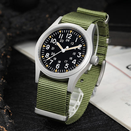 Militado Ml05 Vintage Field Watch VH31 Sweep Second Quartz Movement Sapphire Crystal High Clear AR Coating Luminous 38Mm Watches
