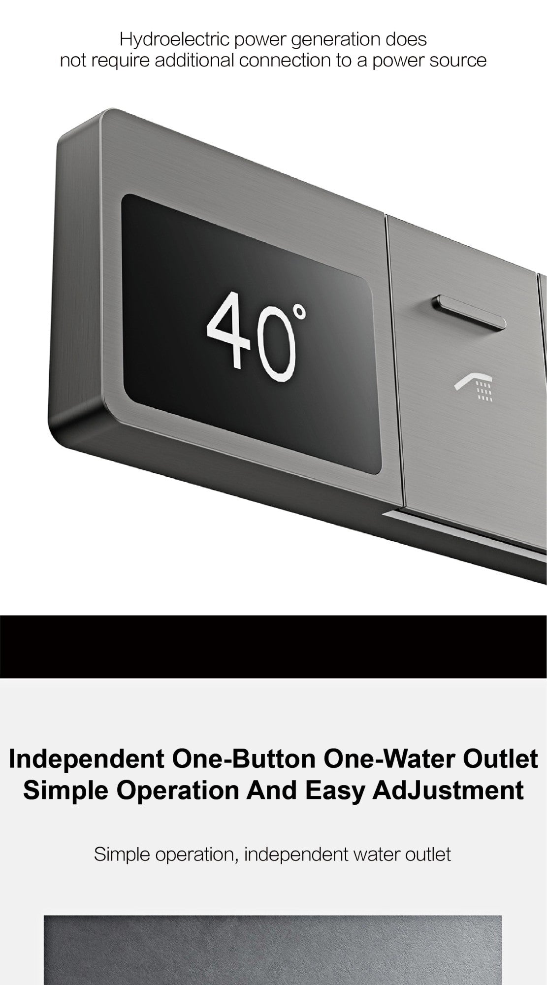 Sistema de chuveiro de teto luxuoso em latão cinza escuro com temperatura constante e display digital LED de água quente e fria, torneira de banheiro embutida