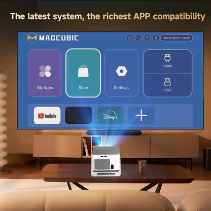Projetor Magcubic Android 14 900 ANSI Foco Automático Nativo 1080P Suporte 8K Com Wifi6 BT5.4 Portátil para Filmes ao Ar Livre HY350Max
