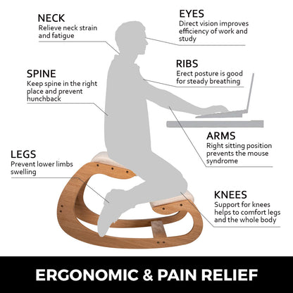 Cadeira Ergonômica para Ajoelhar SucceBuy com Almofada Grossa, Cadeira de Escritório Doméstico para Melhorar a Postura Corporal, Cadeira de Computador de Madeira com Balanço