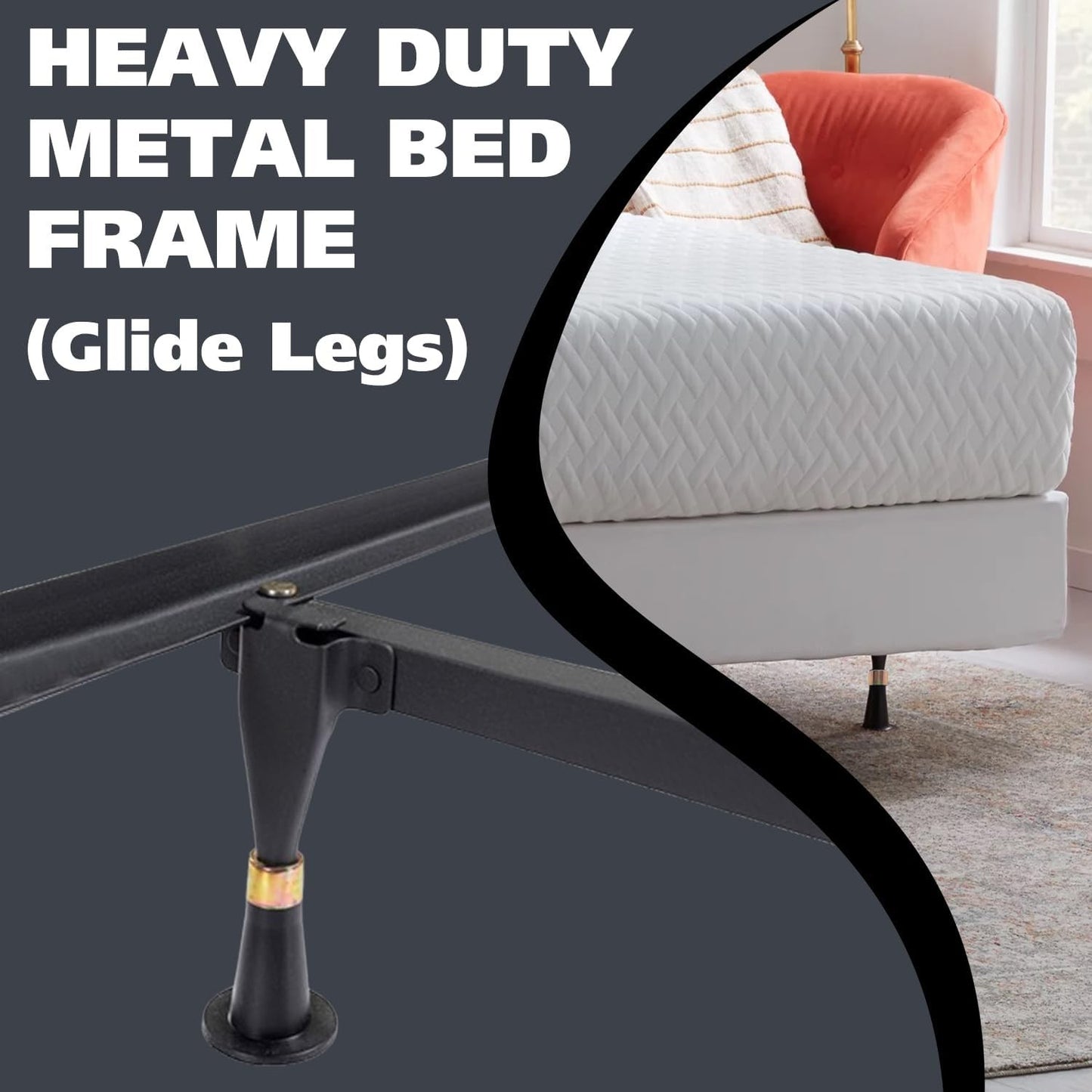King's Brand Heavy Duty 7-Leg Adjustable Metal Queen, Full, Full XL, Twin, Twin XL, Bed Frame with Center Support & Glid