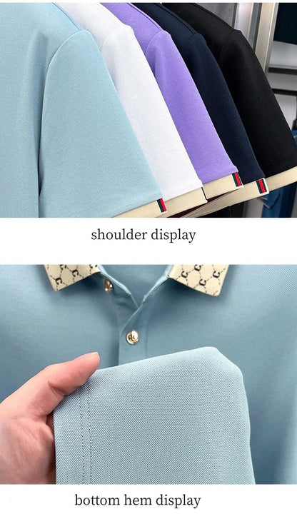 High quality men's short sleeve polo shirt summer light luxury business style comfort casual patchwork neckline fashion T-shirt