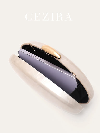 Women's Fashion Evening Clutches Luxury Plain Acrylic Long Chain Cross body Handbag Oval Shaped Fits Phone Wedding Banquet Party