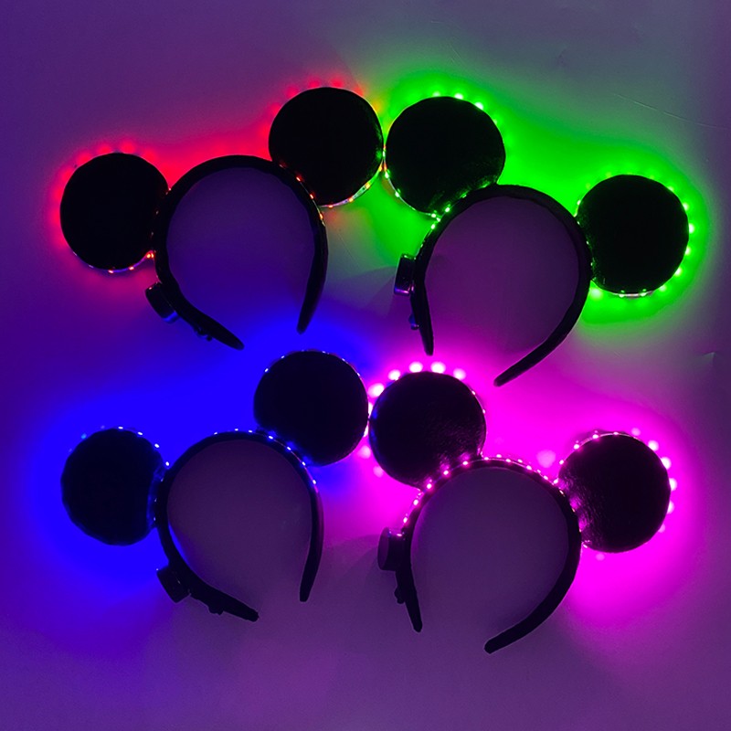 1/2pcs LED Glowing Neon Mouse Ears Headband Girls Festival Headbands Mickey Hairband Children Birthday Party Hair Accessories