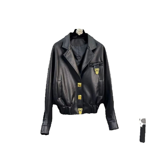 2025 Women's Winter Leather Jacket PU Metal Buckle Motorcycle Style Women's Jacket Outerwear y2k New High Quality Coat bra