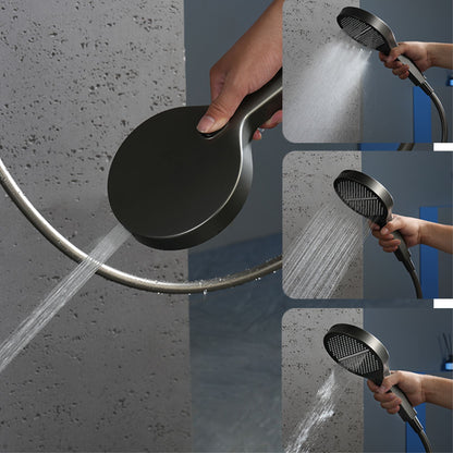 Sistema de chuveiro de latão Gunmetal luxuoso para banheiro com display de temperatura LED embutido no teto, 2 funções (chuva/cascata)
