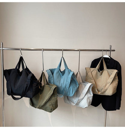 Lazy Style Nylon Crossbody Shoulder Bag Women Casual Large Capacity Bucket Tote Bag Lightweight Japan Style Simple Handbag