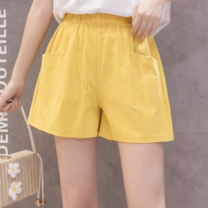 2024 Women Summer Cotton Shorts Casual Solid Pockets Basic Shorts Elastic Waist loose shorts Soft Cool female Outwear Shorts