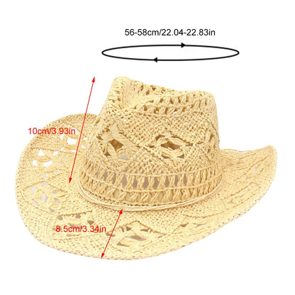 Summer Bohemian Shell Straw Hat Beach Women Men Cowboy Hats Foldable Hollow Out Straw Wide Brim Sun Hat Holiday Cap