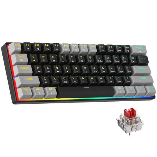 HUO JI Portable 60% Mechanical Gaming Keyboard,RGB LED Backlit Compact 61 Keys Mini Wired Office Red Switch Windows Laptop PC -