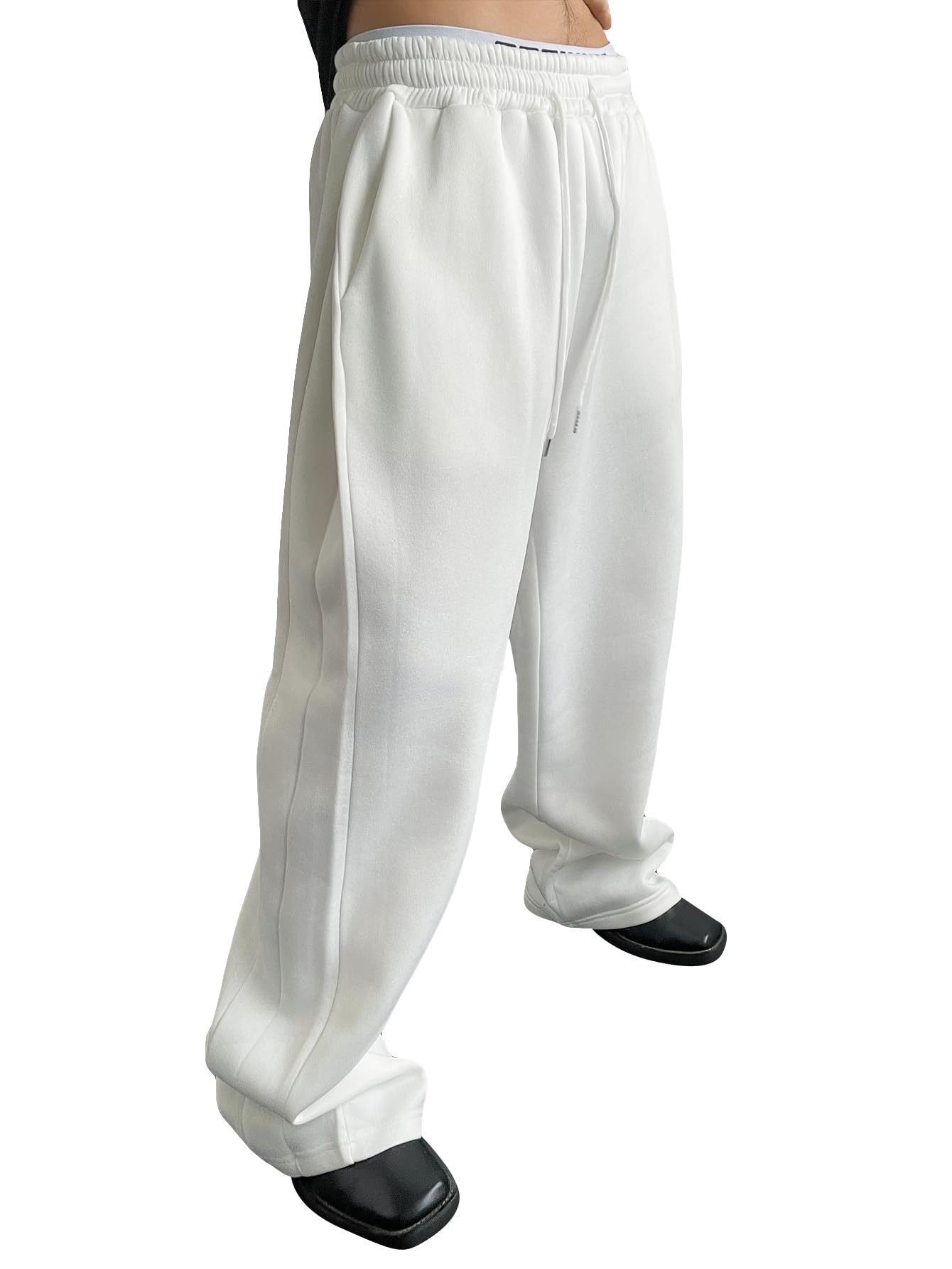 2025 wide leg sweatpants men's sweatpants waist drawstring straight leg loose pants straight leg sports pants