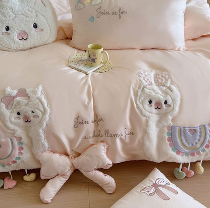 cute cartoon alpaca bedding set single double teen,twin full queen king cotton home textile flat sheet pillow case quilt cover