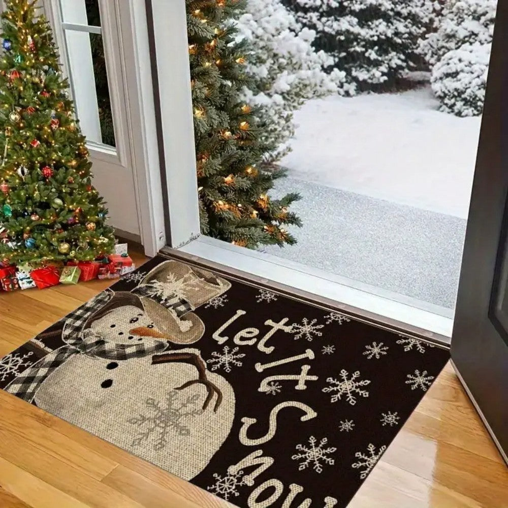 1pcs Thickened Non-Slip Indoor Welcome Rug Doormat Soft Brown/White Winter Snowflake Beige Brown Design for Entrance, Bedroom