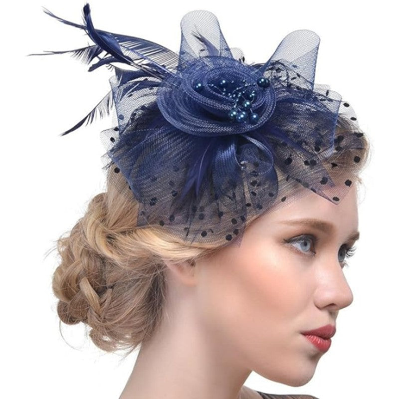 New 12 Color Net and Feather Fascinator Hat Headband Alice Headband Clip Mesh Flower Wedding Cocktail Hair Accessories Tea Party
