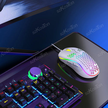 Honeycomb Wired Gaming Mouse RGB Backlight 7200 Adjustable DPI Ergonomic USB Computer Mice for Windows PC & Laptop Gamers