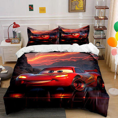 Customized Name Bedding Set Lightning McQueen Quilt Cover Cartoon Car Printing Pillowcase Bedding Set Children Gift