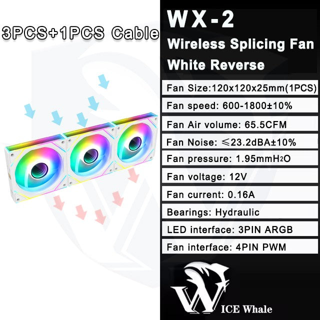 ICE Whale WX-2 Wire-Splicing PC Case Cooling Fan ARGB Mirror Cycle Light Effect 600-1800RPM PWM Water Cooling 360mm Cooler Fan