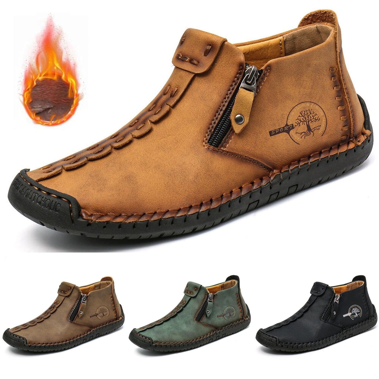 Men'S Fall And Winter Outdoor Padded Warm Leather Stitching Zipper Fashion Low Ankle Boots Composite Slip On Work Boots Botas