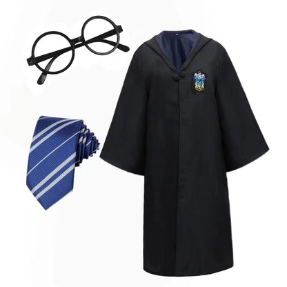 Adult Kids Wizard Robe Magic Academy Dress Up Clothes with Glasses DIY Festival Makeup Clothes Party Cosplay Dressup Supplies