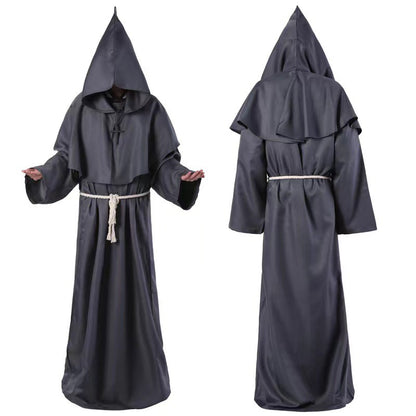 Halloween Wizard Cosplay Medieval Monk Hooded Robe Costume Mask Hat For Men Steampunk Priest Horror Masquerade Unisex Cloak Cape