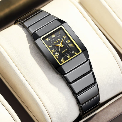 LIGE 2026 Women's Watch ceramic fashion quartz wristwatch elegant waterproof vintage watches ultra-thin Watch for Women reloj