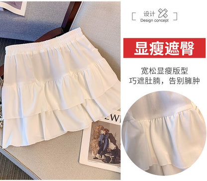150Kg Plus Size Women's Hip 165 Cake Short Skirt Casual Pleated Ruffled Edge Skirt Black White 5XL 6XL 7XL 8XL 9XL